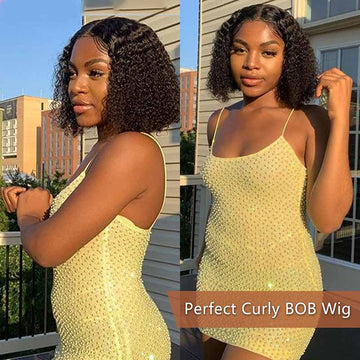 Ali Annabelle T Part Pre Plucked Short Curly Blunt Cut Bob Human Hair Wigs